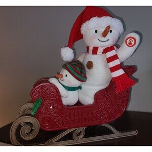 Hallmark Jingle Pals Twinkling Sleigh Plush Christmas Snowman 2016